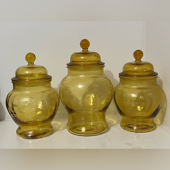 Vintage Amber Glass Canister Apothecary Jars Set of 3 - Picture 11 of 11
